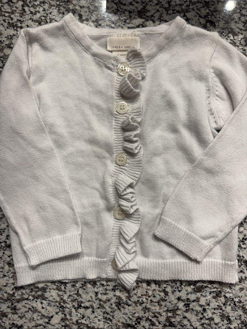 Laura Ashley Cream Ruffle-Front Button Cardigan